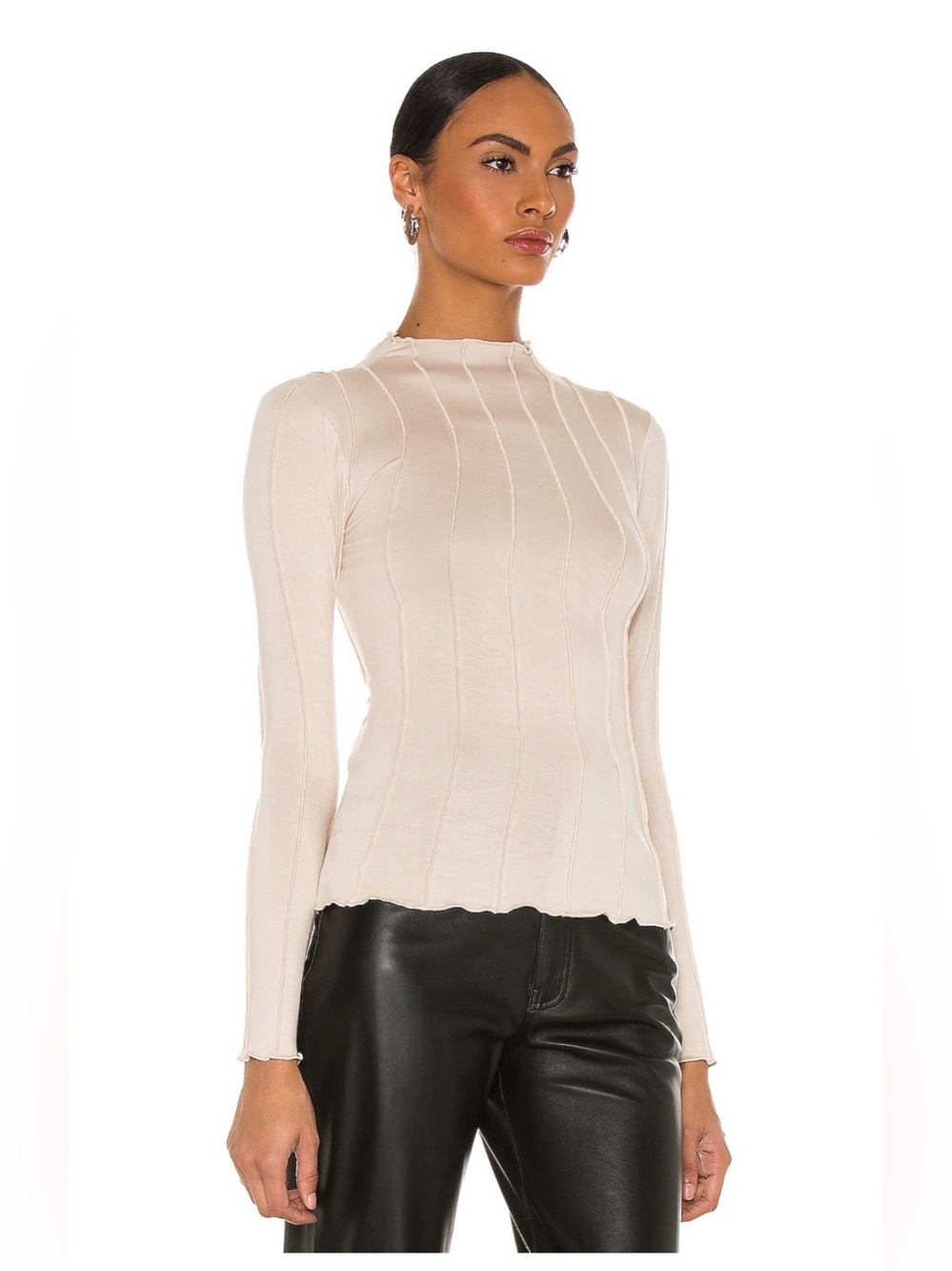 Lovers and Friends Seamed Long Sleeve Top Beige S NWT - Picture 2 of 5